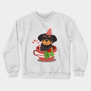 Cute Rottweiler Puppy In A Cup | Merry Christmas Crewneck Sweatshirt